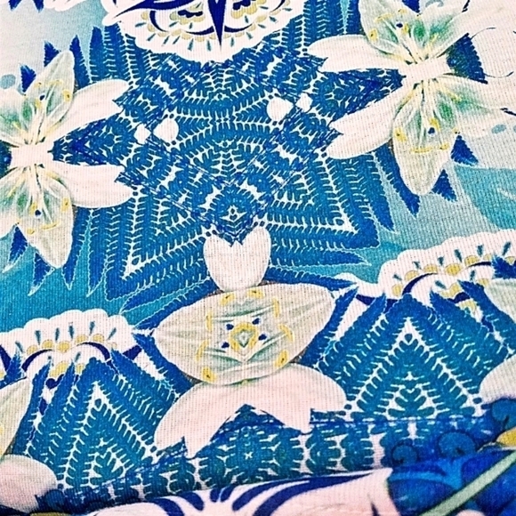 Style & Co M Turquoise Medallion Print Short Sleeve Embellished   Blouse - Picture 6 of 7